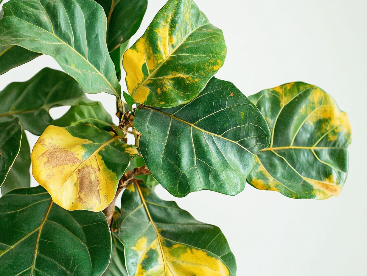 Diagram showing common nutrient deficiencies in Fiddle Leaf Figs.