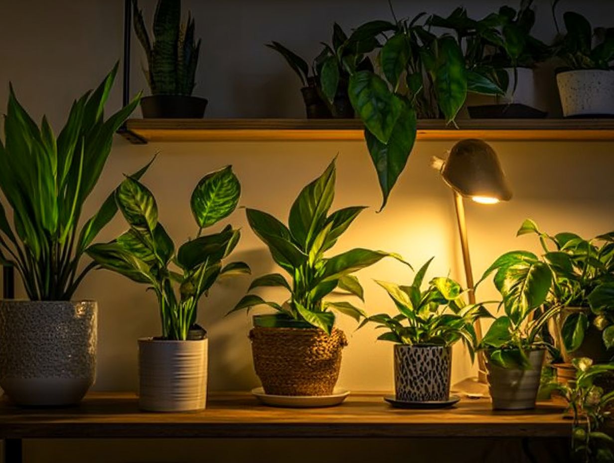 A variety of low-light indoor plants thriving in dim light