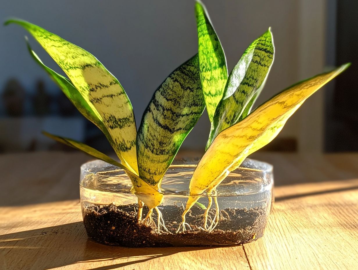 A vibrant snake plant being prepared for propagation