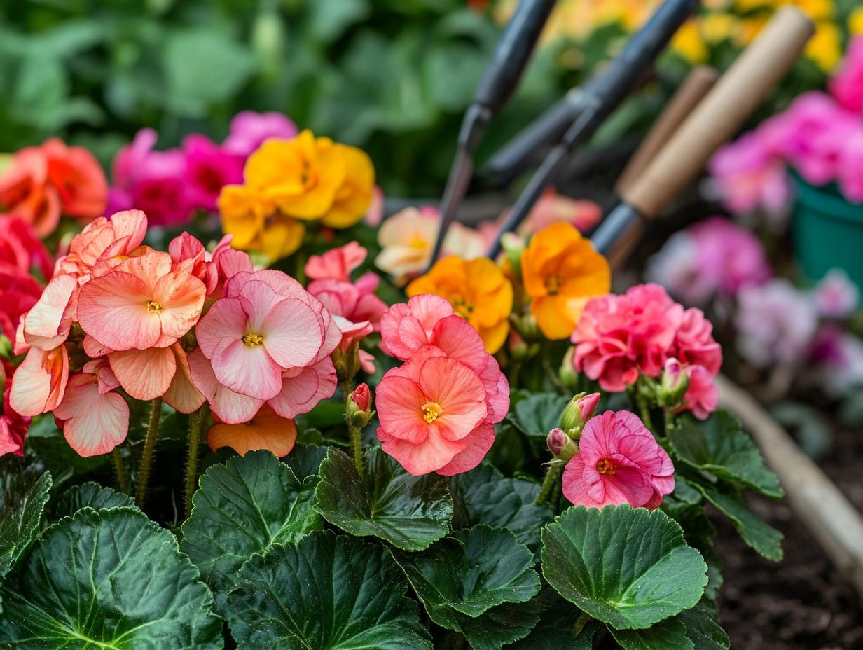 Healthy begonias in various stages of propagation