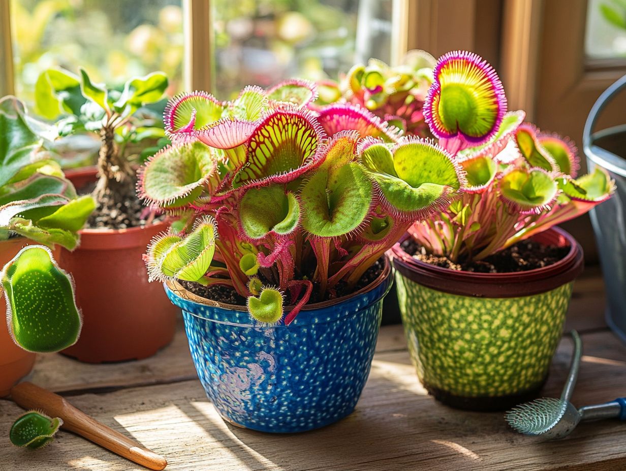 A collection of indoor carnivorous plants.