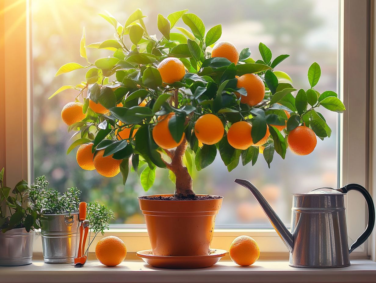 Indoor citrus tree with dropped leaves