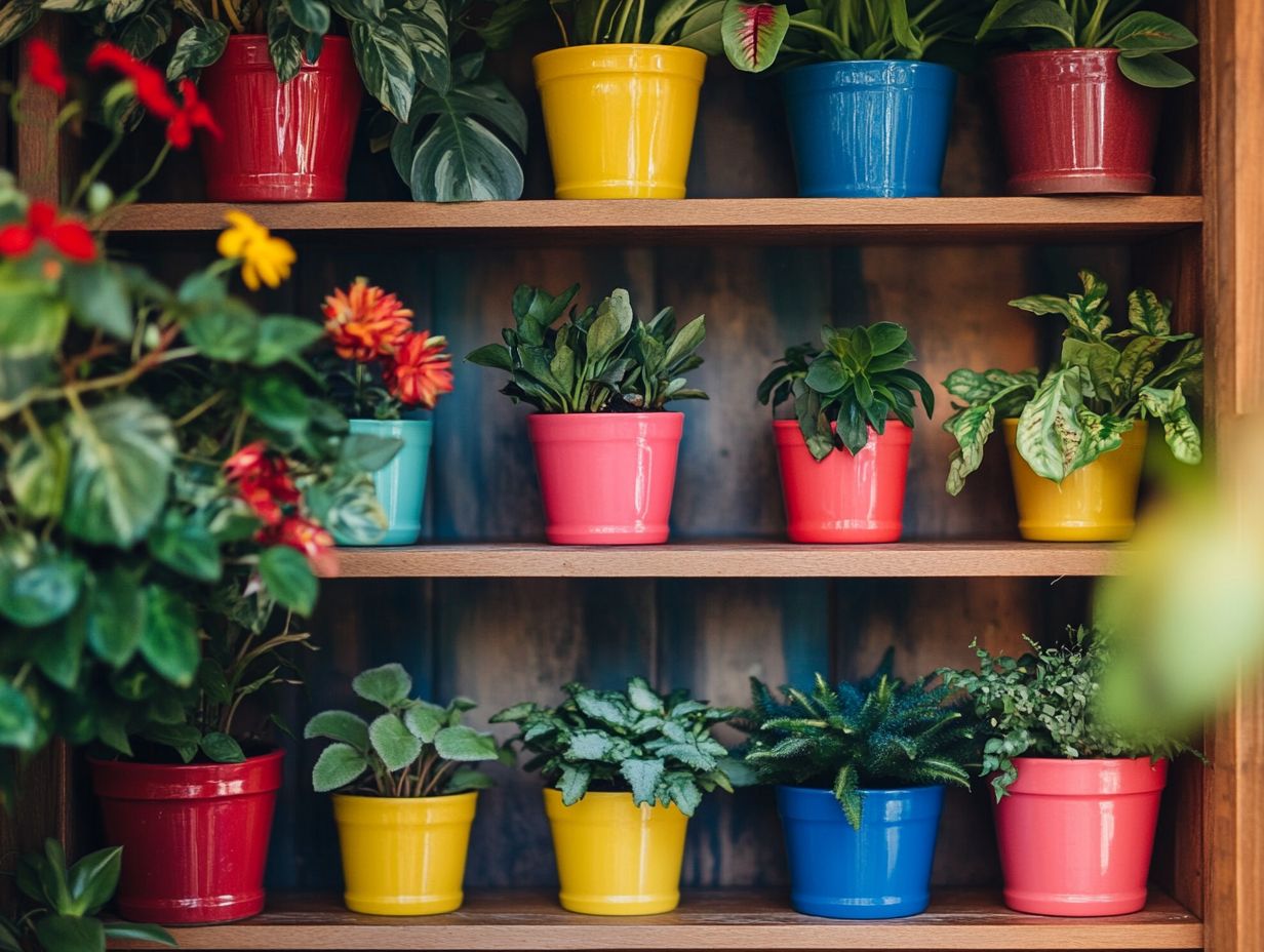 Vibrant colorful pots enhancing plant decor in a garden