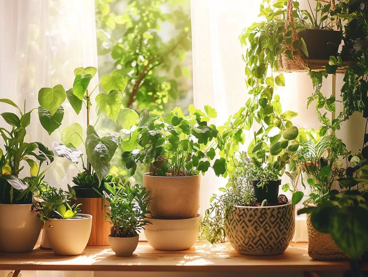 Cozy indoor garden with trailing plants and decorative elements