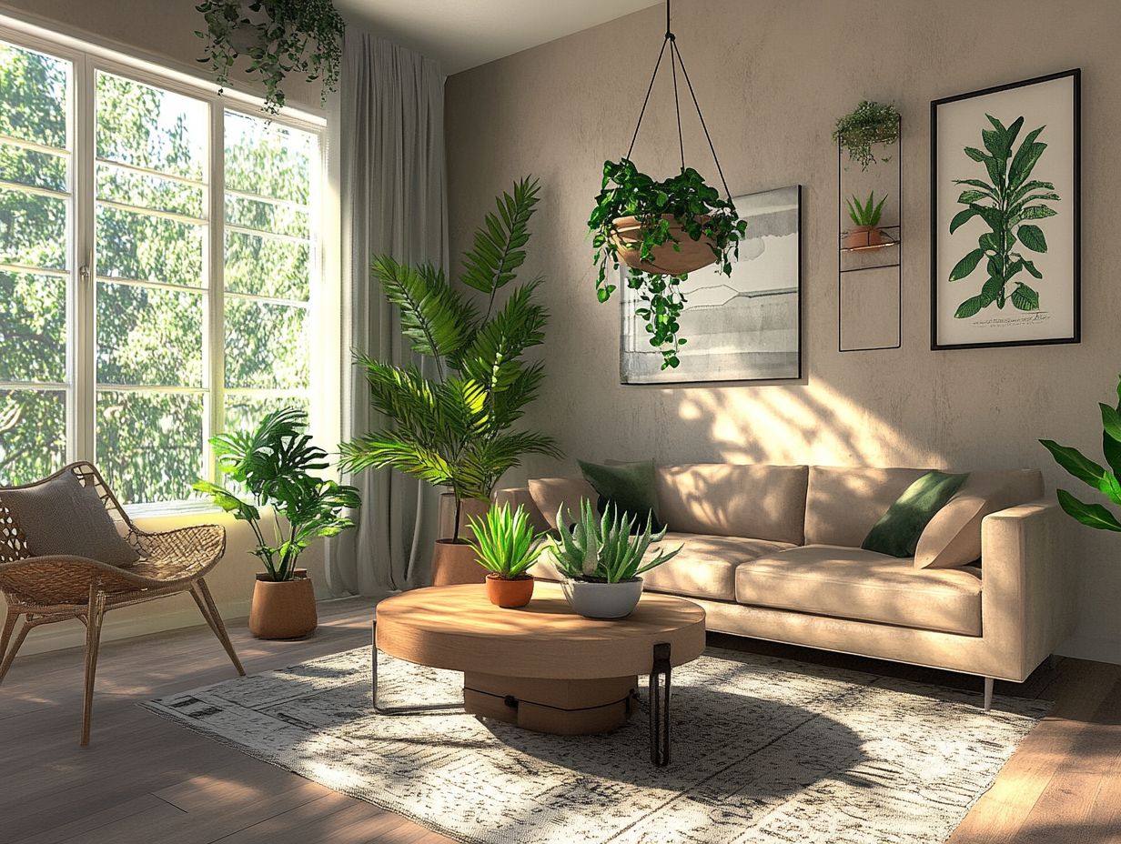 Stylish bedroom with hanging planters that enhance decor and air quality