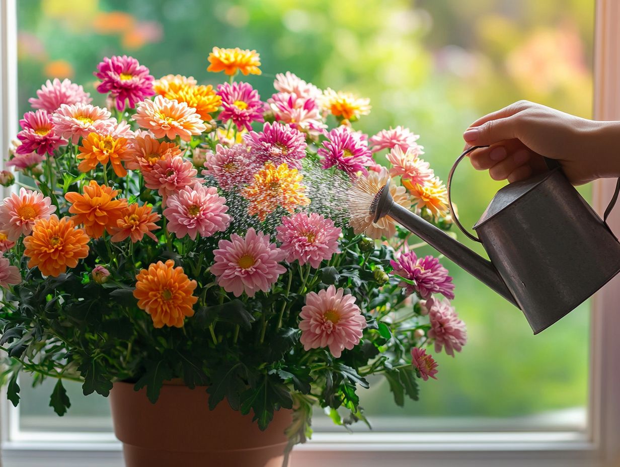 Healthy indoor chrysanthemums thriving in proper watering and sunlight conditions