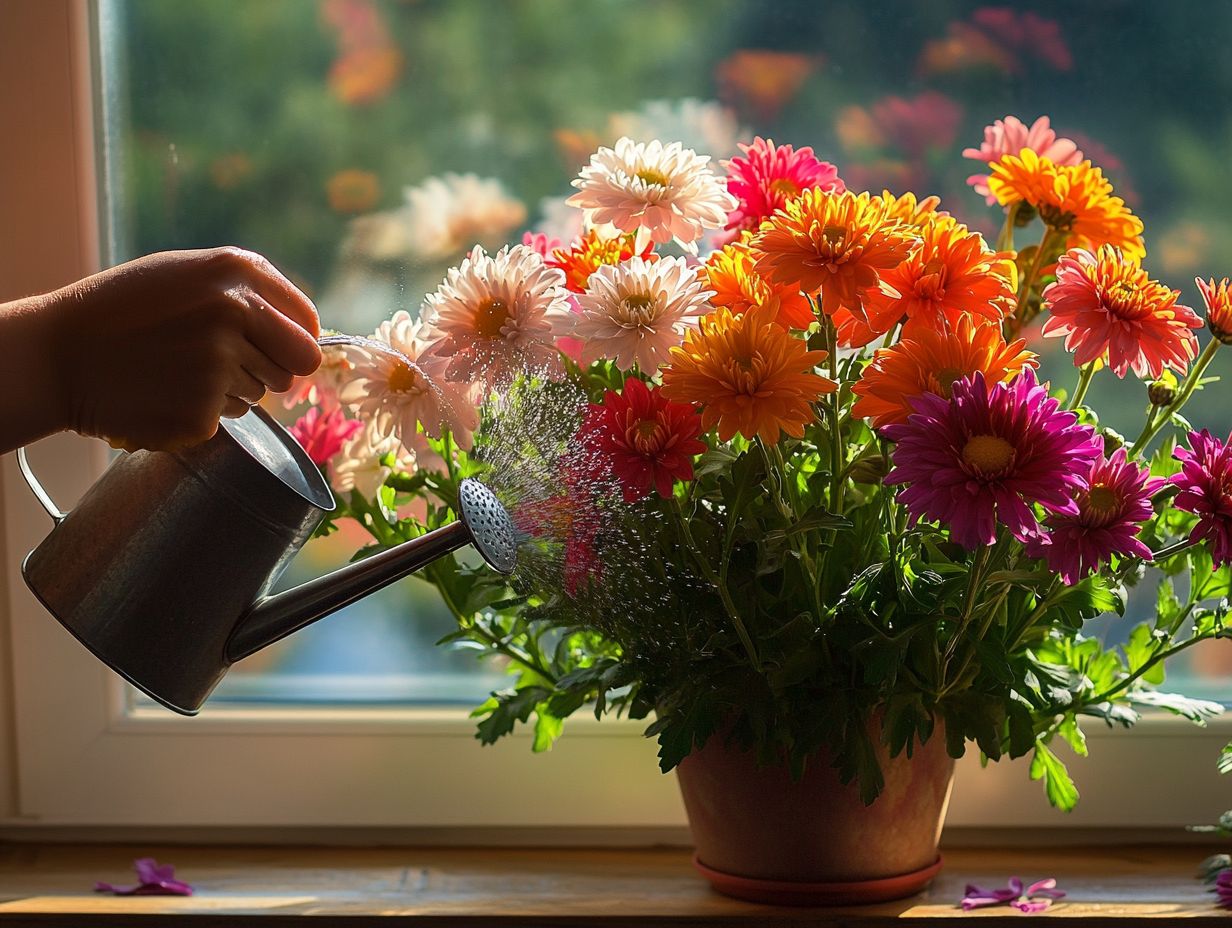 Illustration of repotting indoor chrysanthemums