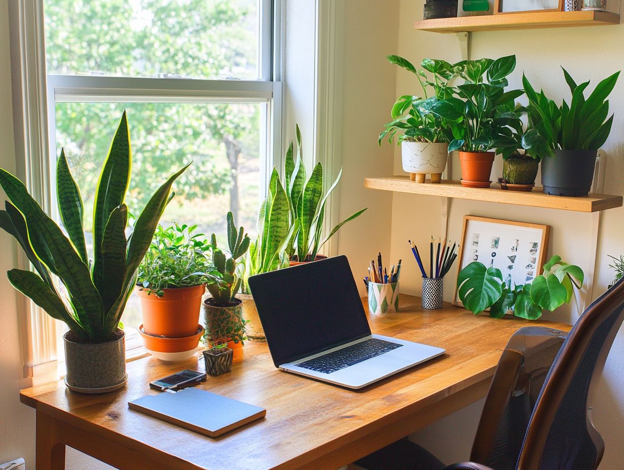 Illustration of key takeaways about plants for home office.