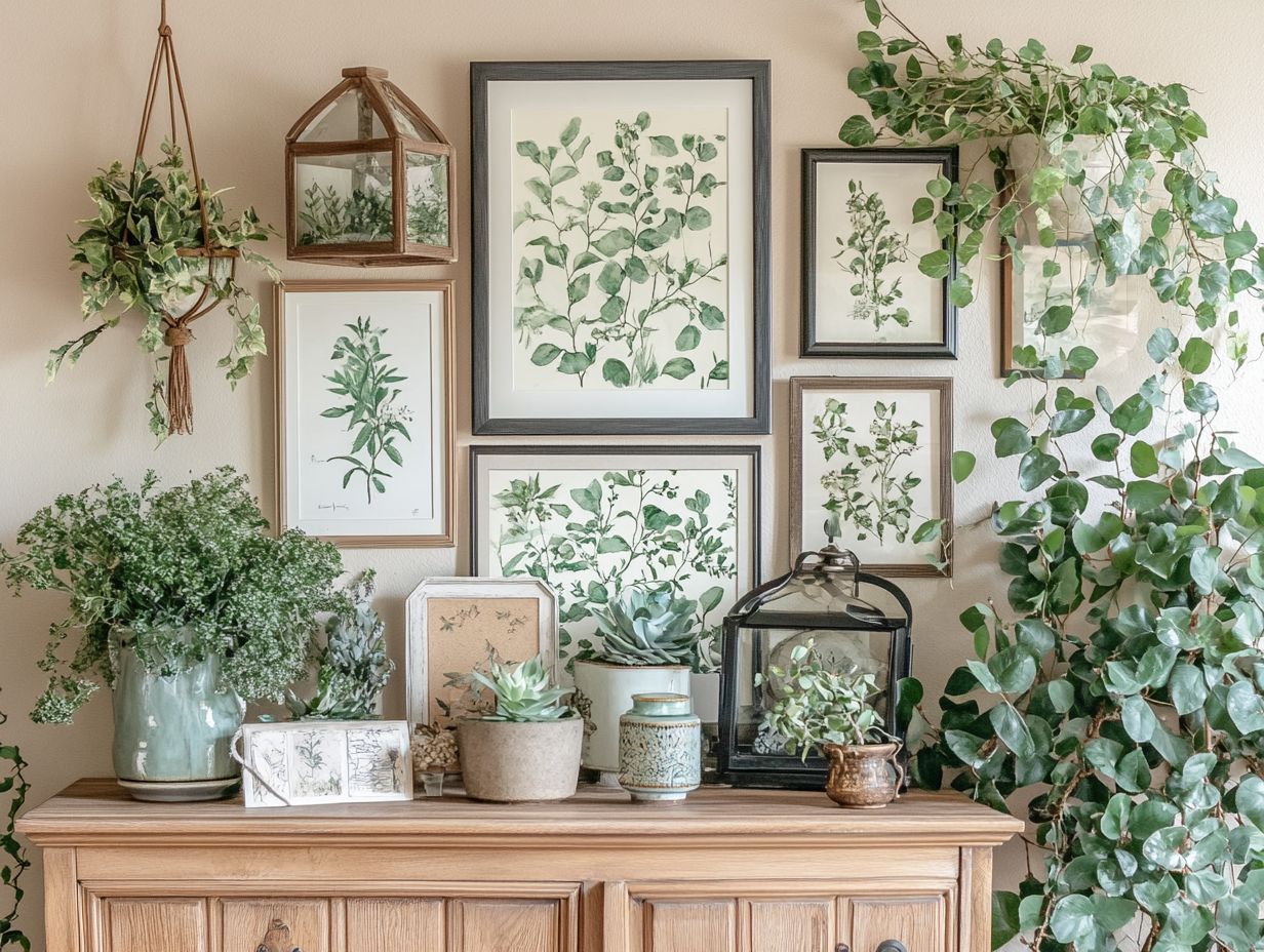 A stylish plant-themed gallery wall in a living room