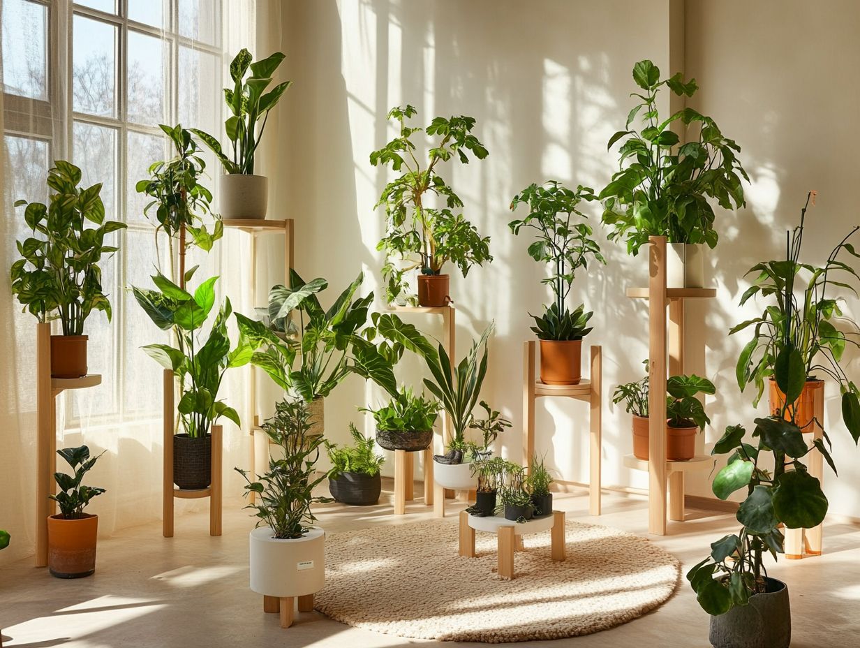 Diverse plant stands showcasing indoor plants