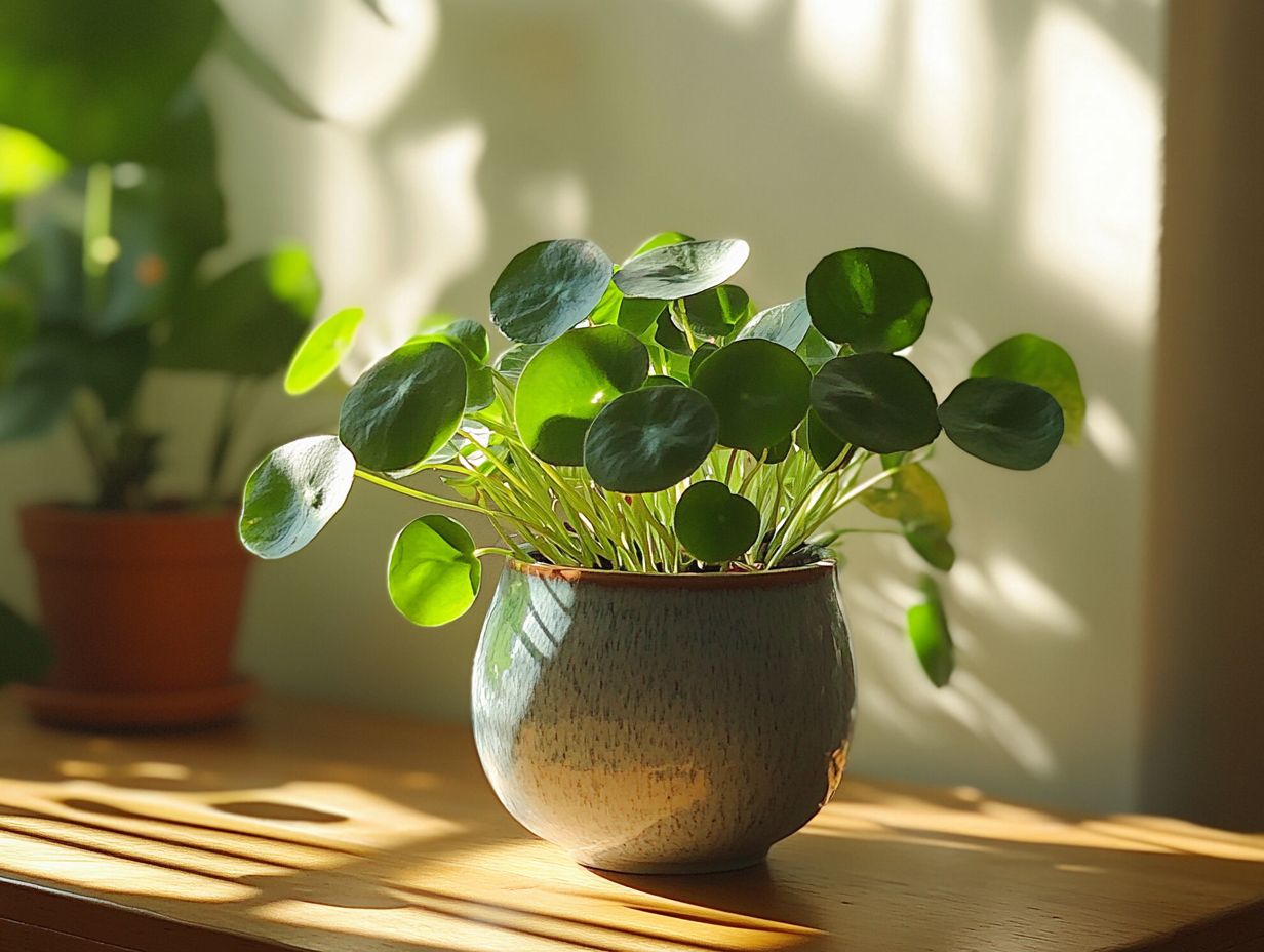 A vibrant Chinese Money Plant with round, coin-shaped leaves.