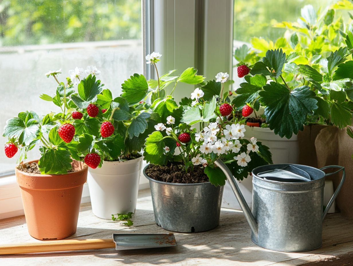 A vibrant indoor garden setup for growing strawberries