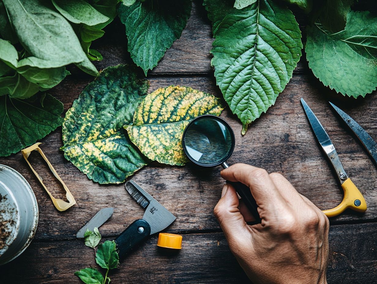 Illustration showing how to identify and treat leaf blight