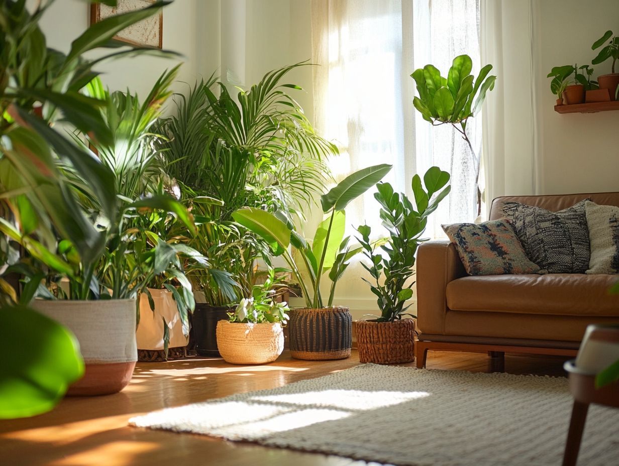 A beautifully arranged indoor plant space showcasing various plant types