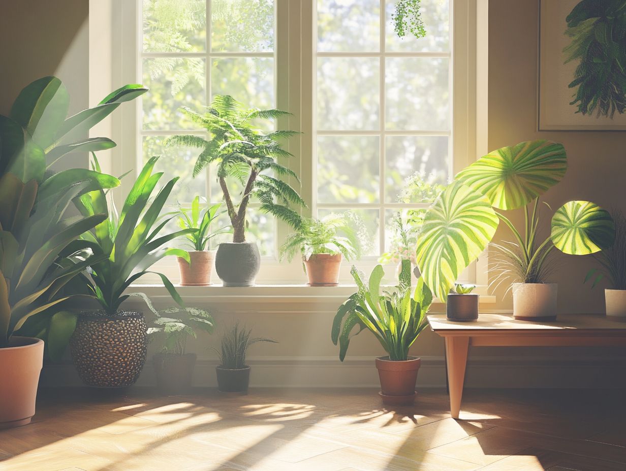 A variety of houseplants arranged in a bright room