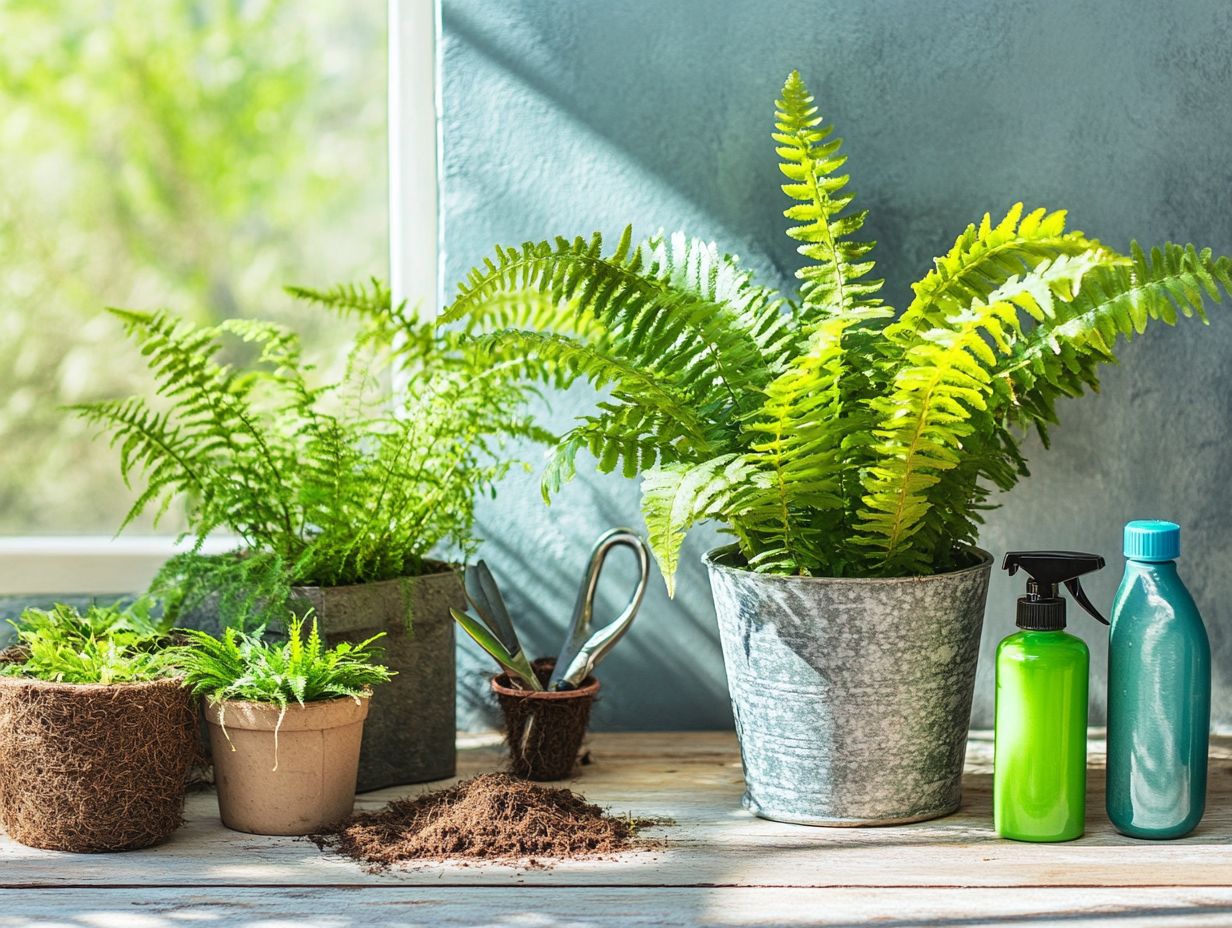 Visual representation of key takeaways for propagating indoor ferns.