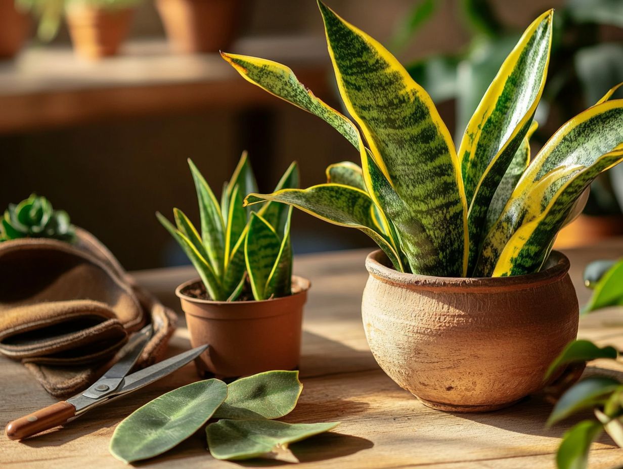 Visual guide to propagating Sansevieria plants.