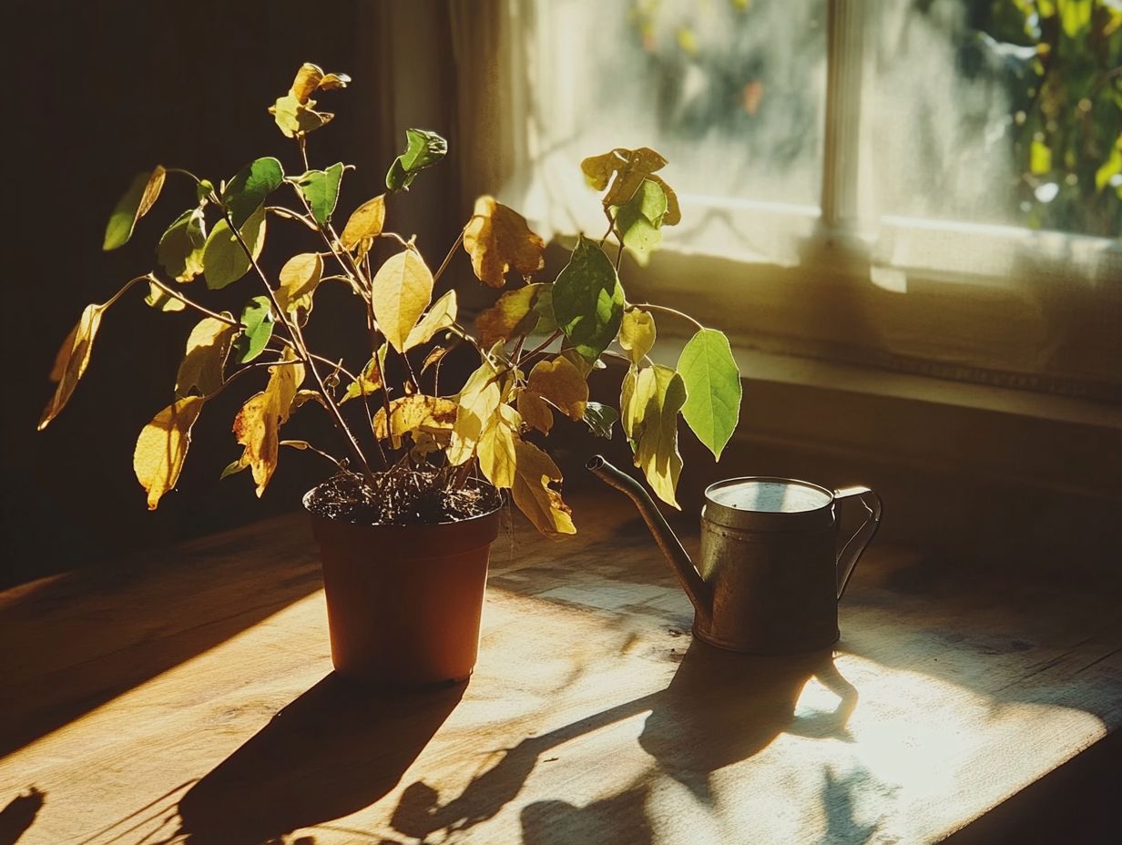 Signs of a dying indoor plant: yellow and wilting leaves.