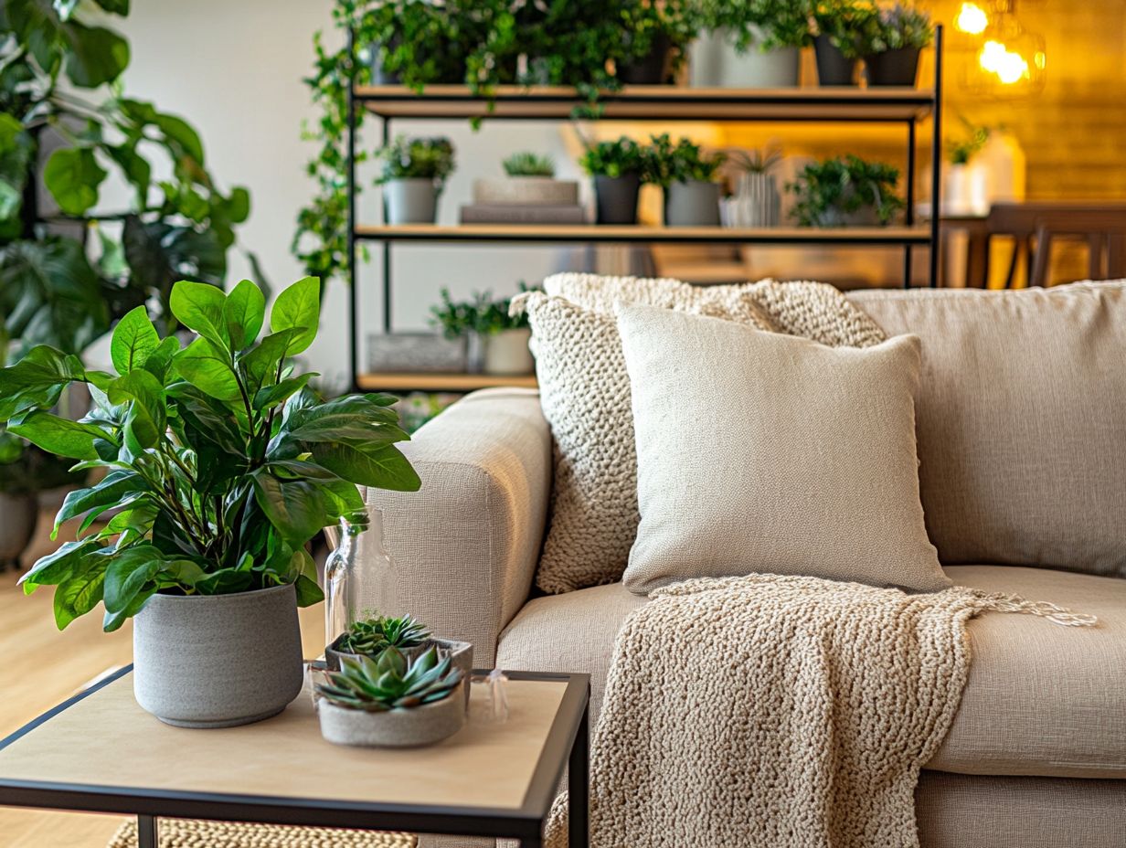 Beautifully styled faux plants in various home rooms