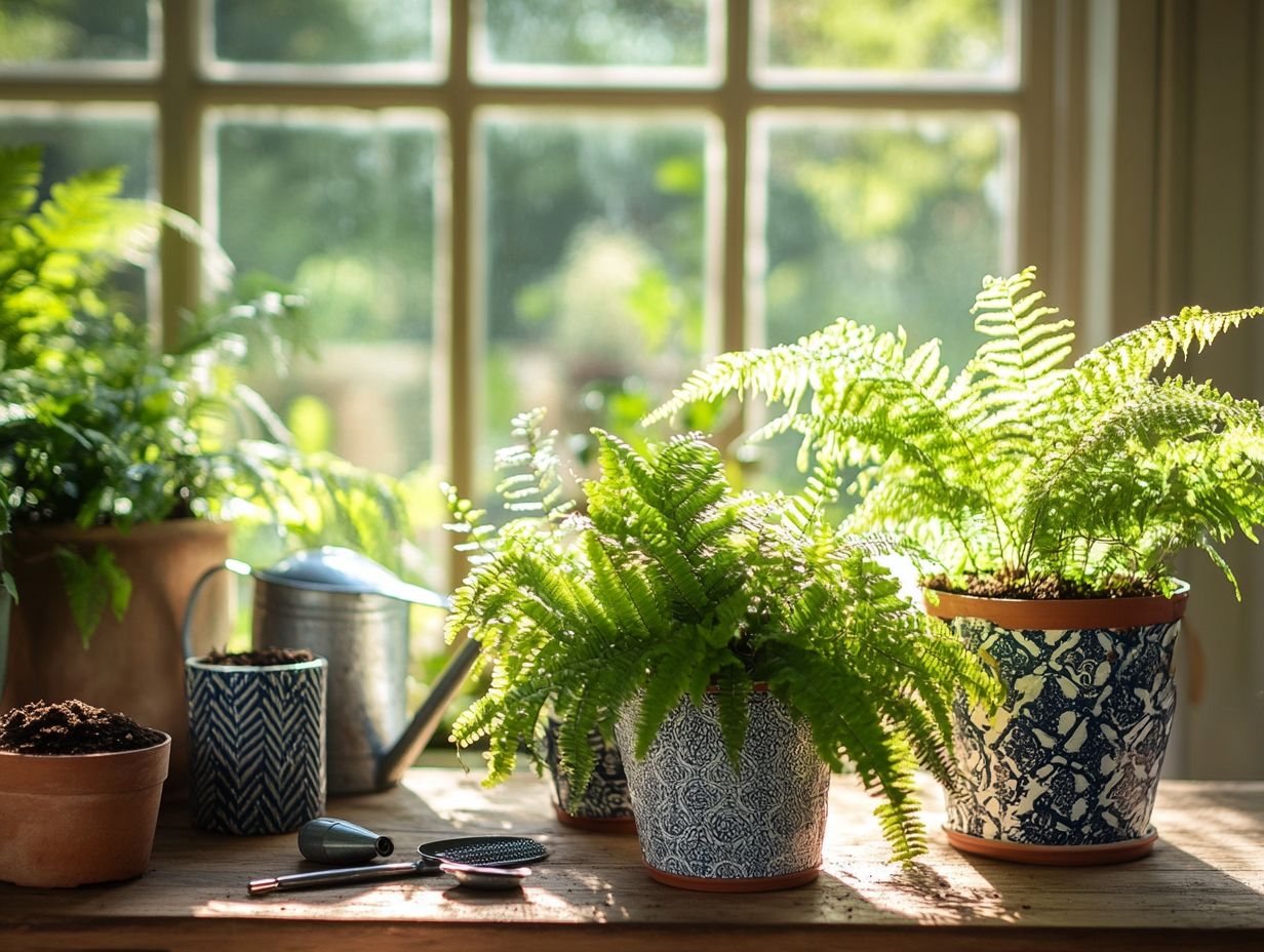 Visual guide to key takeaways on caring for indoor ferns.