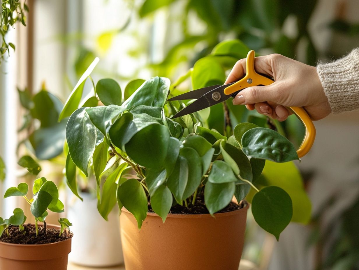 Techniques for trimming indoor plants like philodendrons, Pothos, and orchids