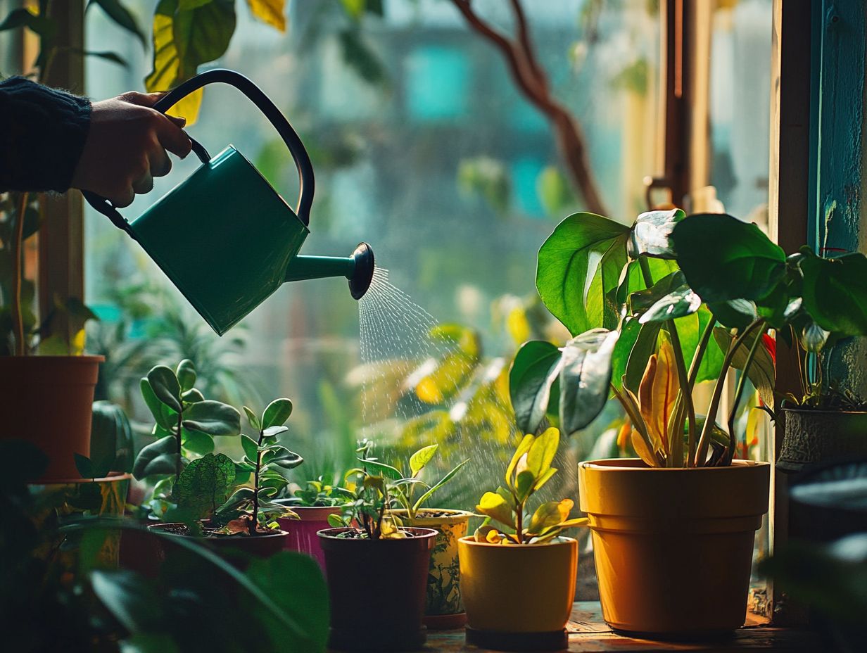 Illustration depicting signs of overwatering and underwatering in indoor plants