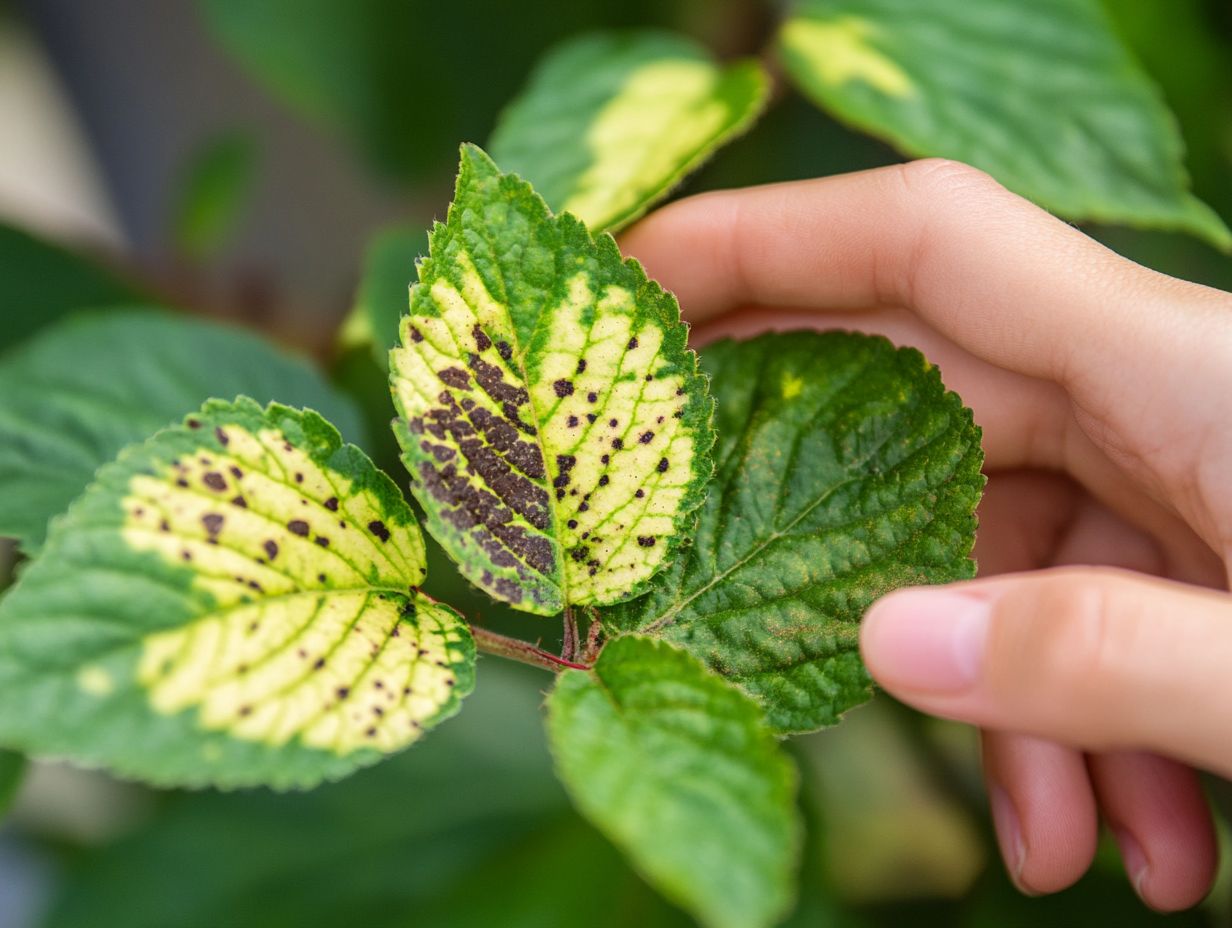 Diagram showing symptoms of leaf spot diseases on plant leaves