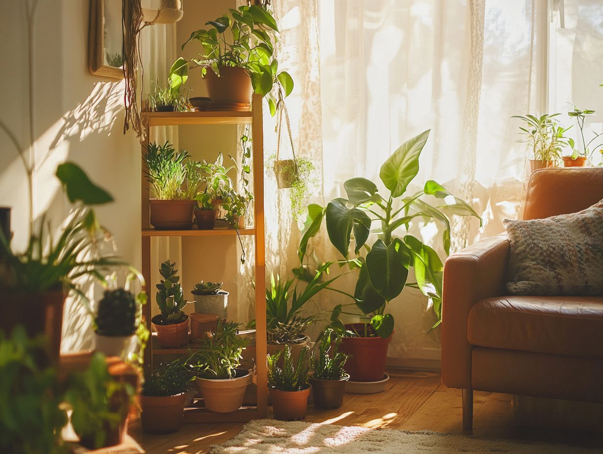 A vibrant indoor plant display showcasing unique shapes and textures