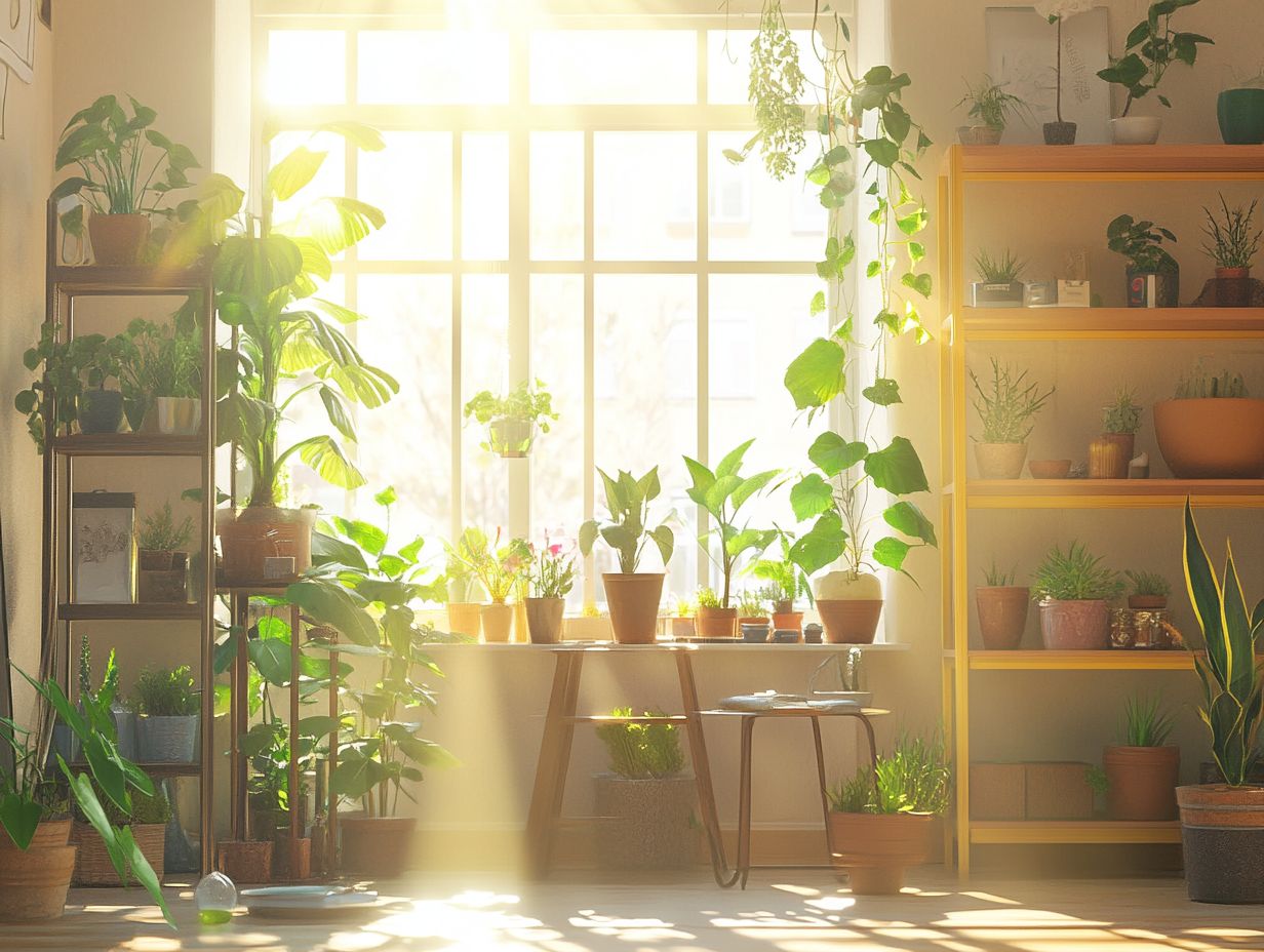 Indoor plant arrangement showcasing various species in a cozy living space