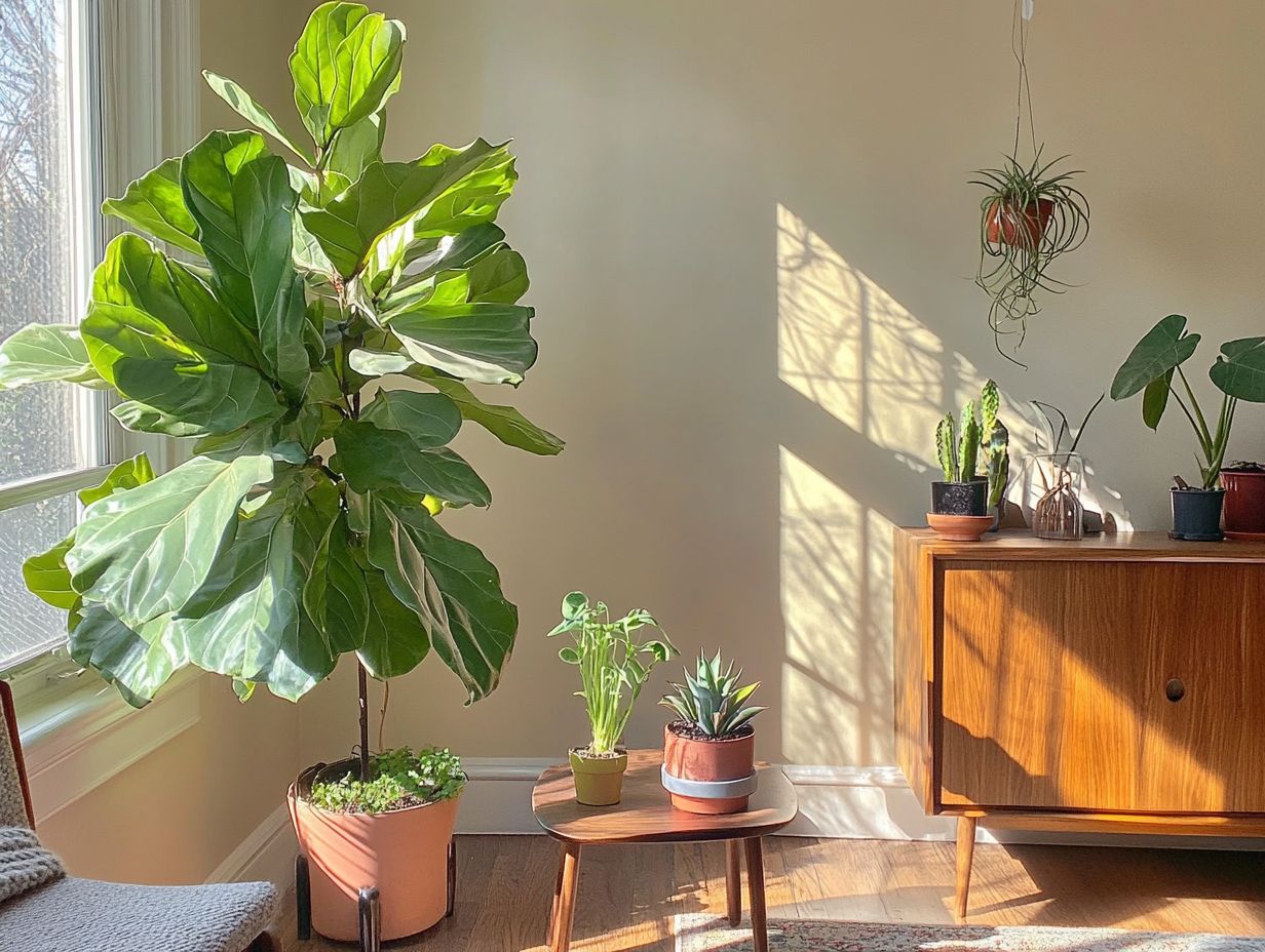 A selection of popular indoor plants suitable for mid-century modern decor.