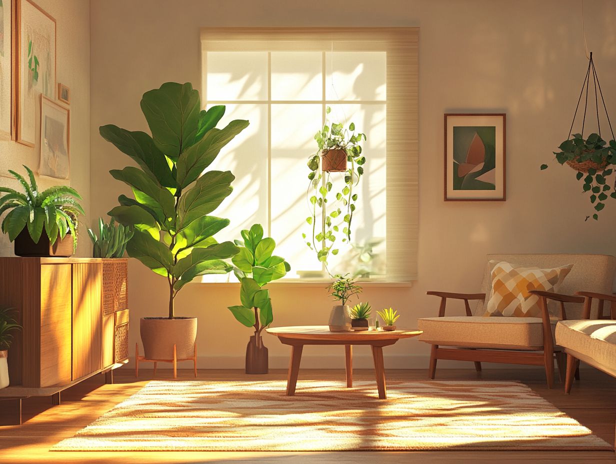 A visual representation of key indoor plants for mid-century modern decor.