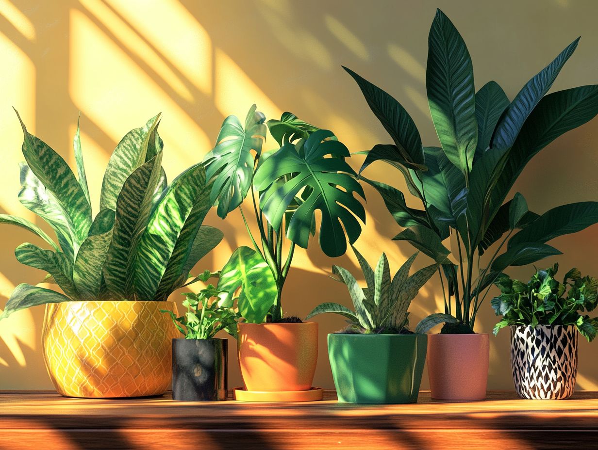 Illustration showing various indoor plants for centerpieces