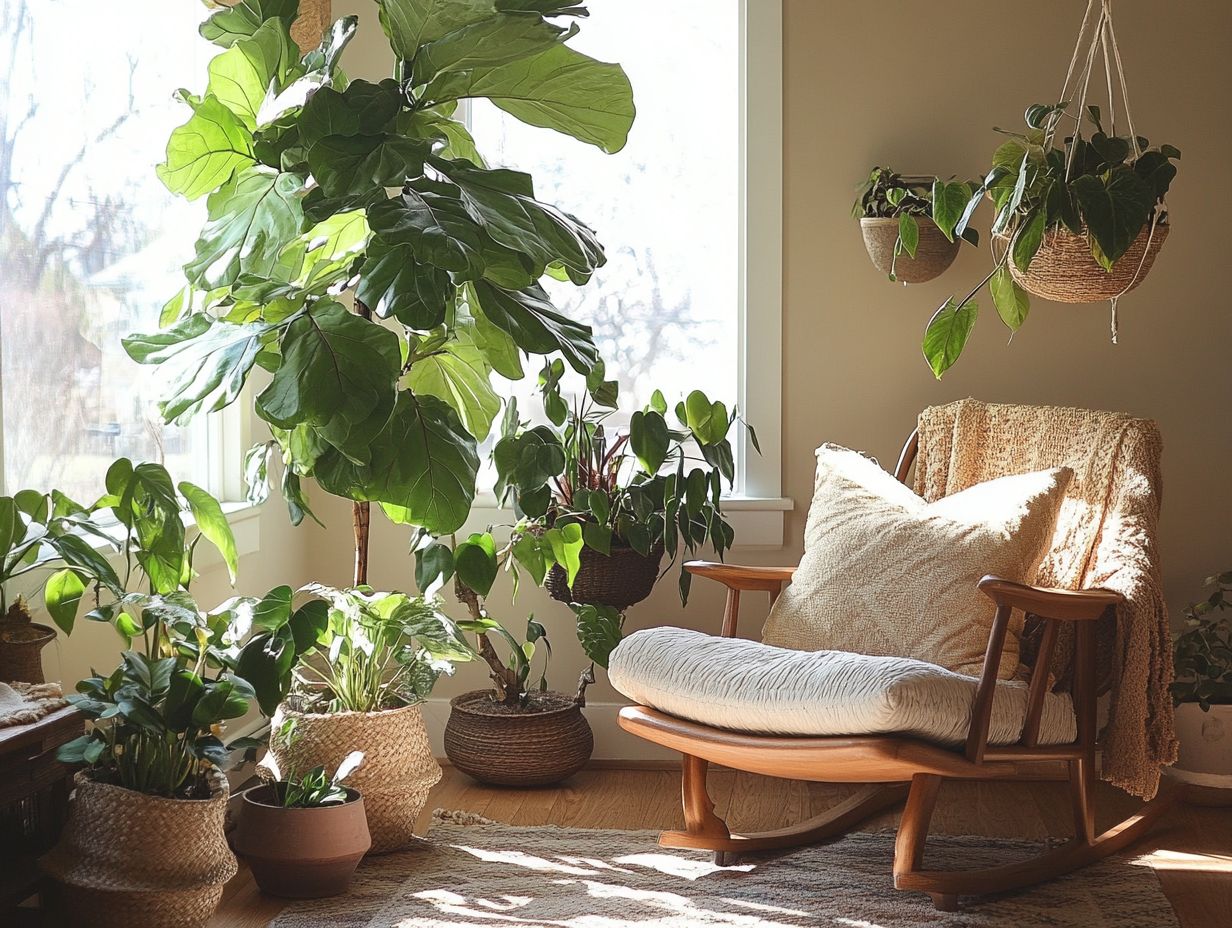 A collection of indoor plants that promote relaxation and improve air quality.