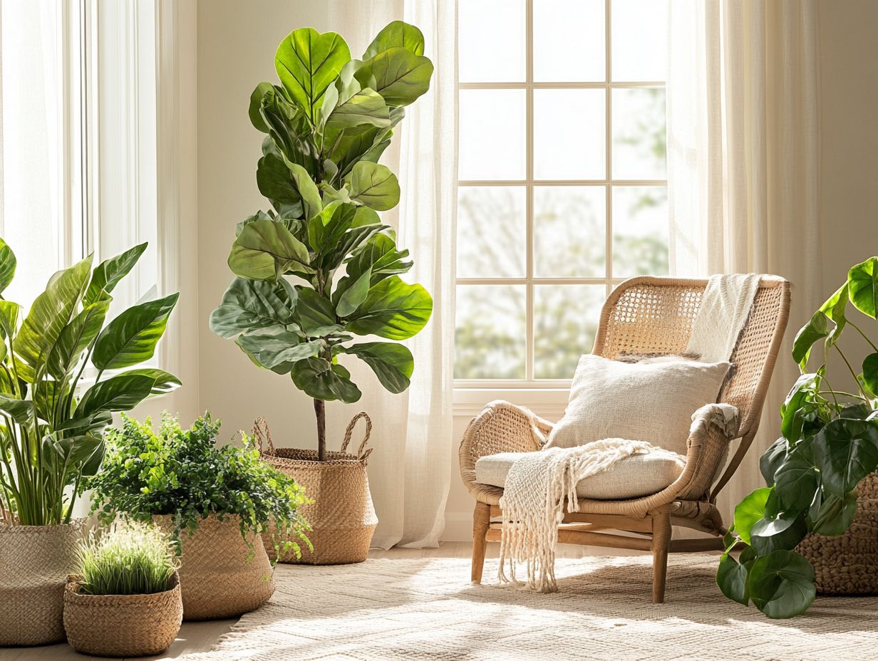 A collection of indoor plants that promote relaxation and improve air quality.