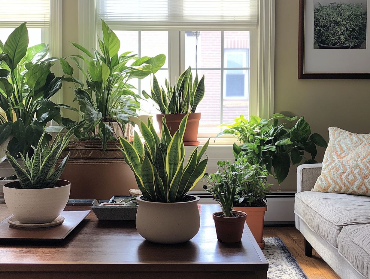 Various indoor plants suitable for low light conditions.