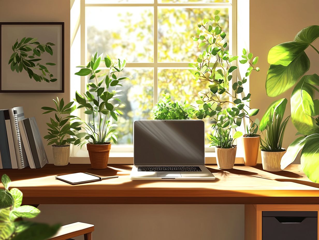 A variety of low-maintenance indoor plants to brighten your home office.