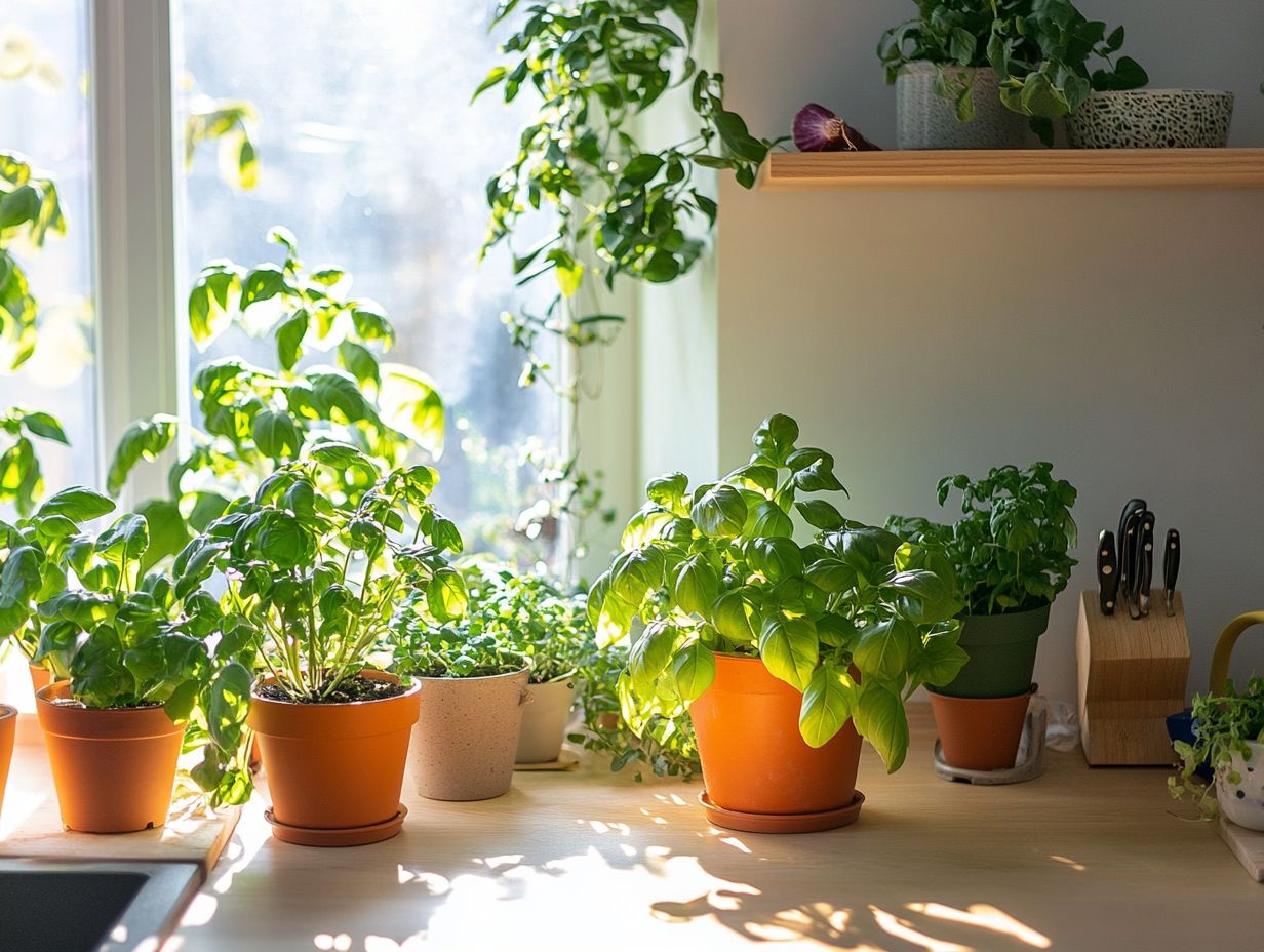 Vibrant flowering plants adding color to a kitchen