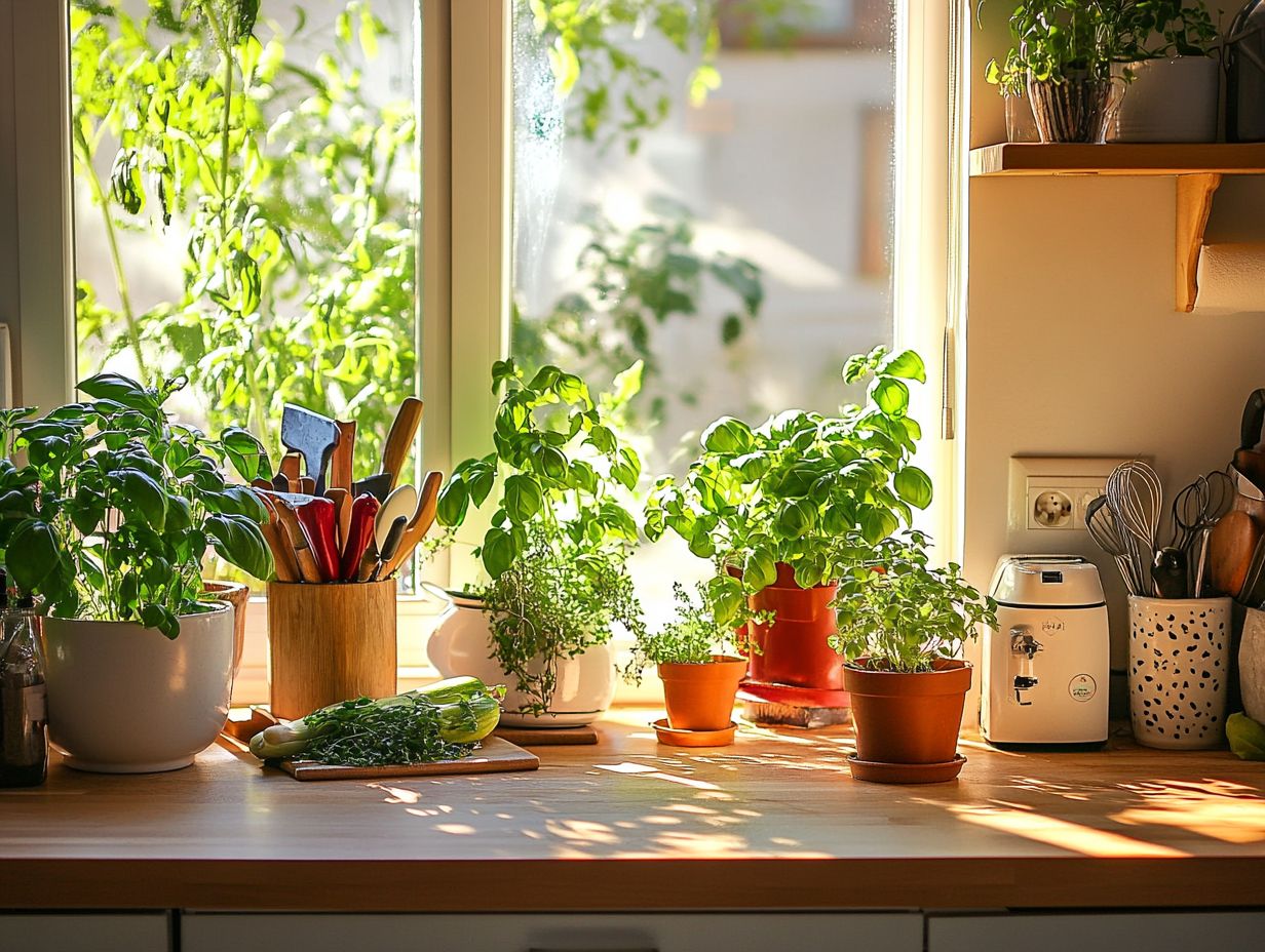 Illustration of various plants suited for kitchen decor