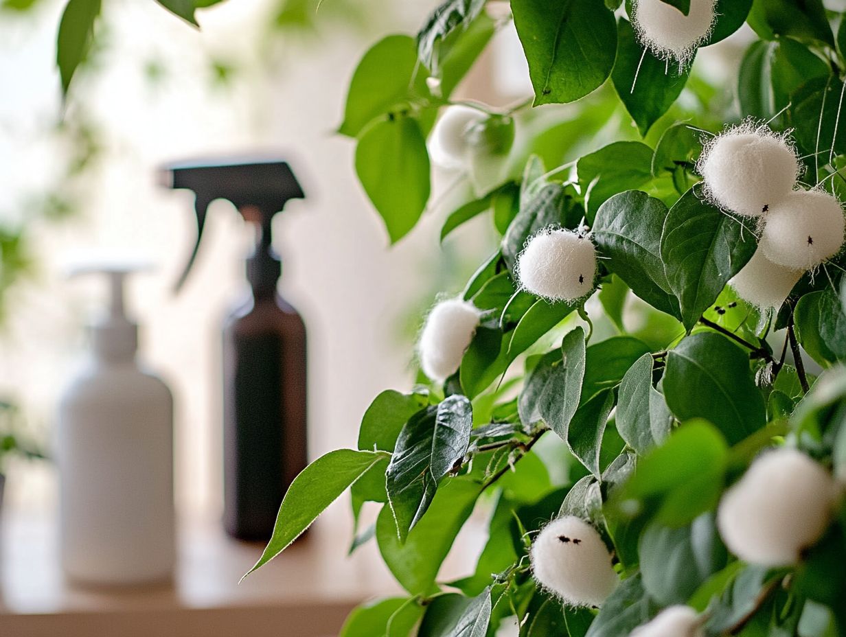 Illustration showing signs of mealybug infestation on houseplants