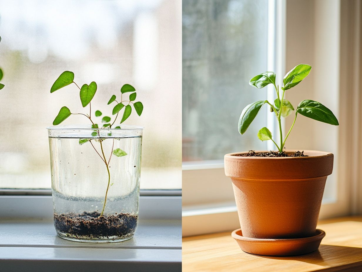 A comparison of plant propagation methods using water and soil.