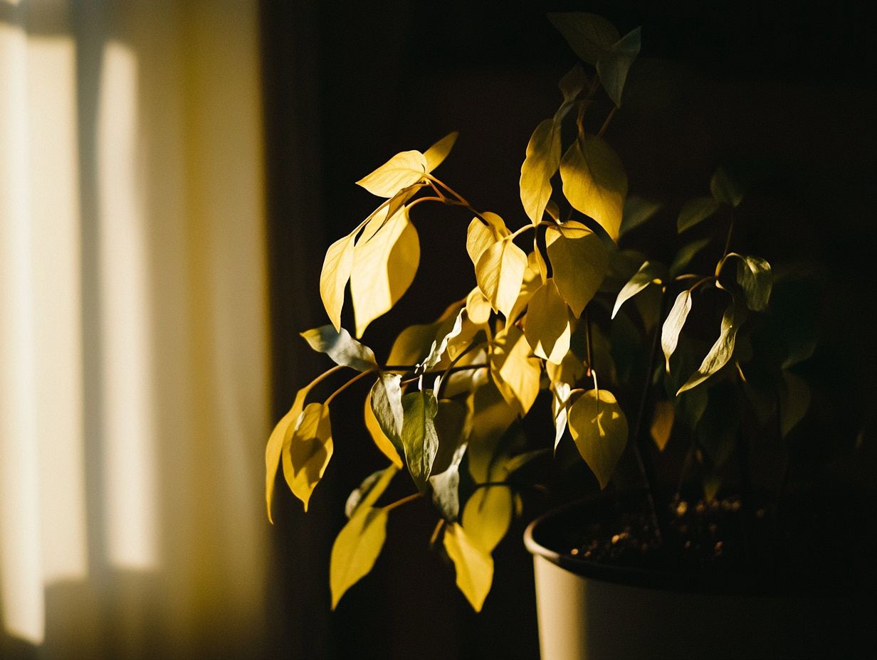 Indoor plant with yellow leaves indicating a need for more light.