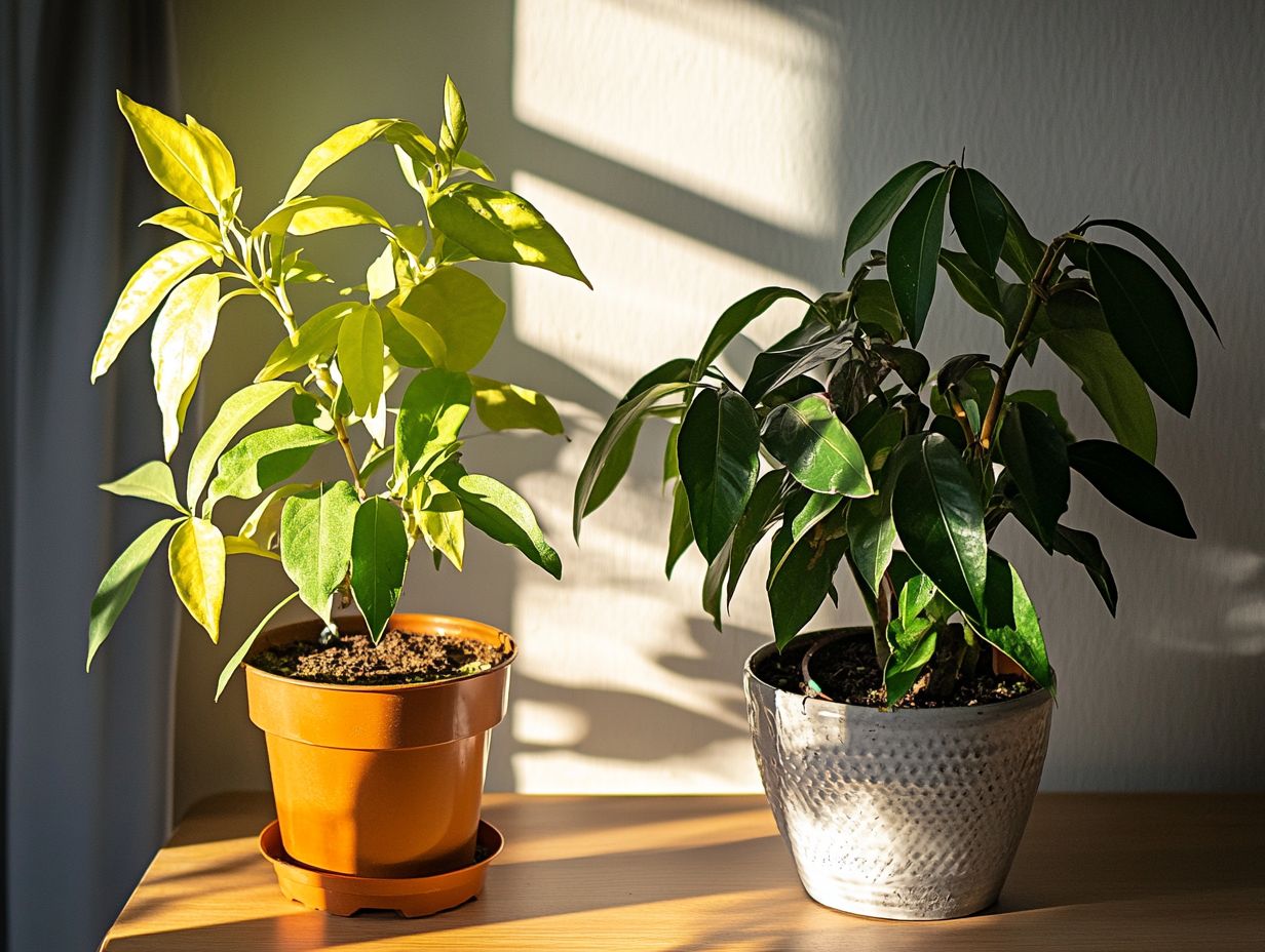 Signs that your plant needs more light, such as yellowing leaves