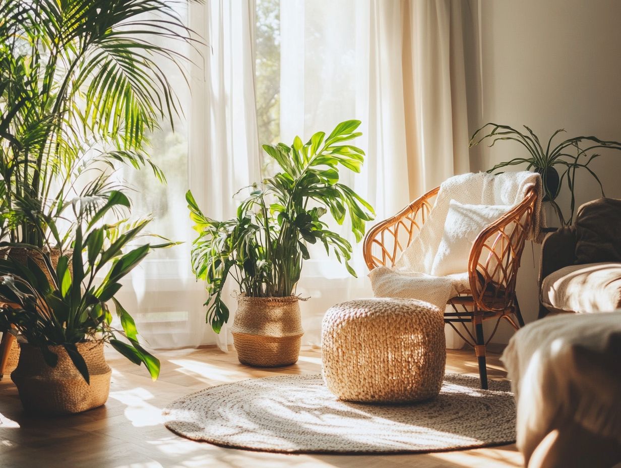 Stylish indoor plants enhancing various living room styles.