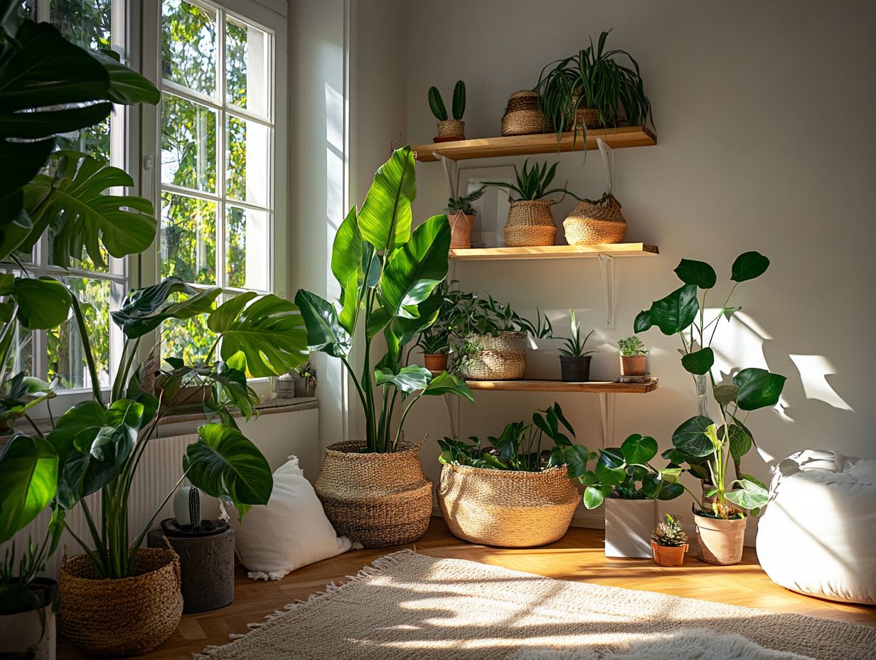 A beautifully layered indoor garden with various plants