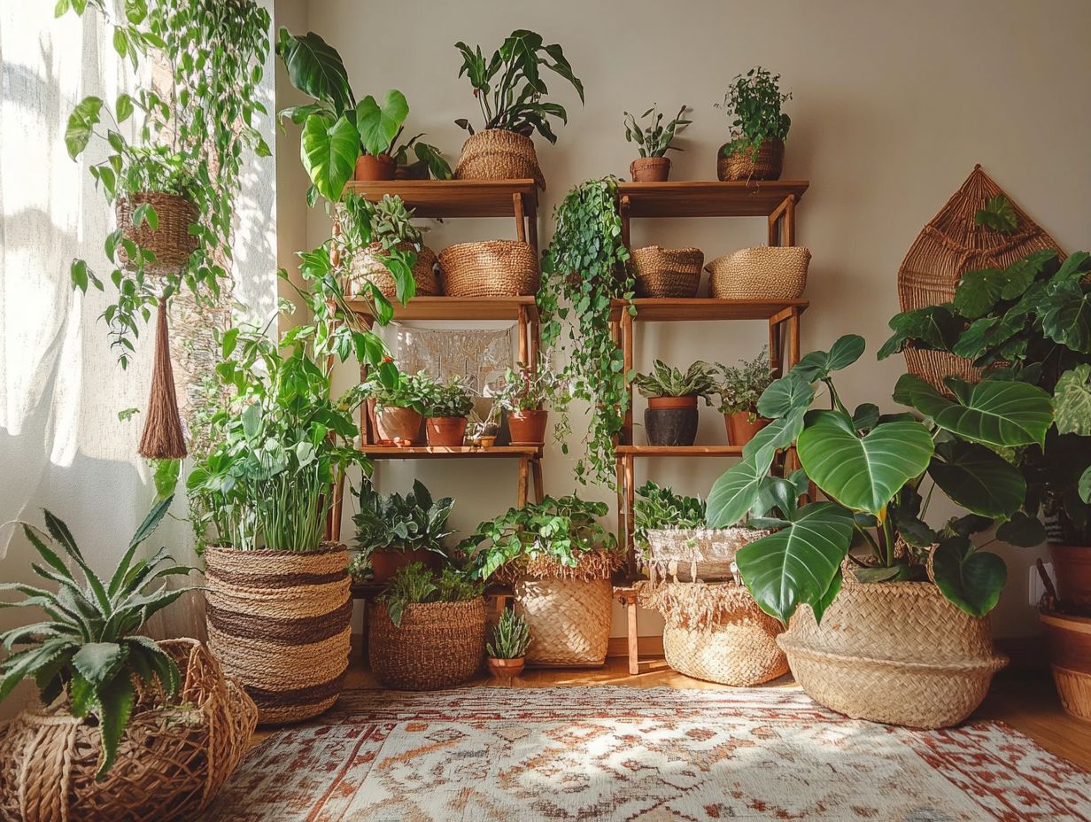 A beautifully layered indoor garden with various plants