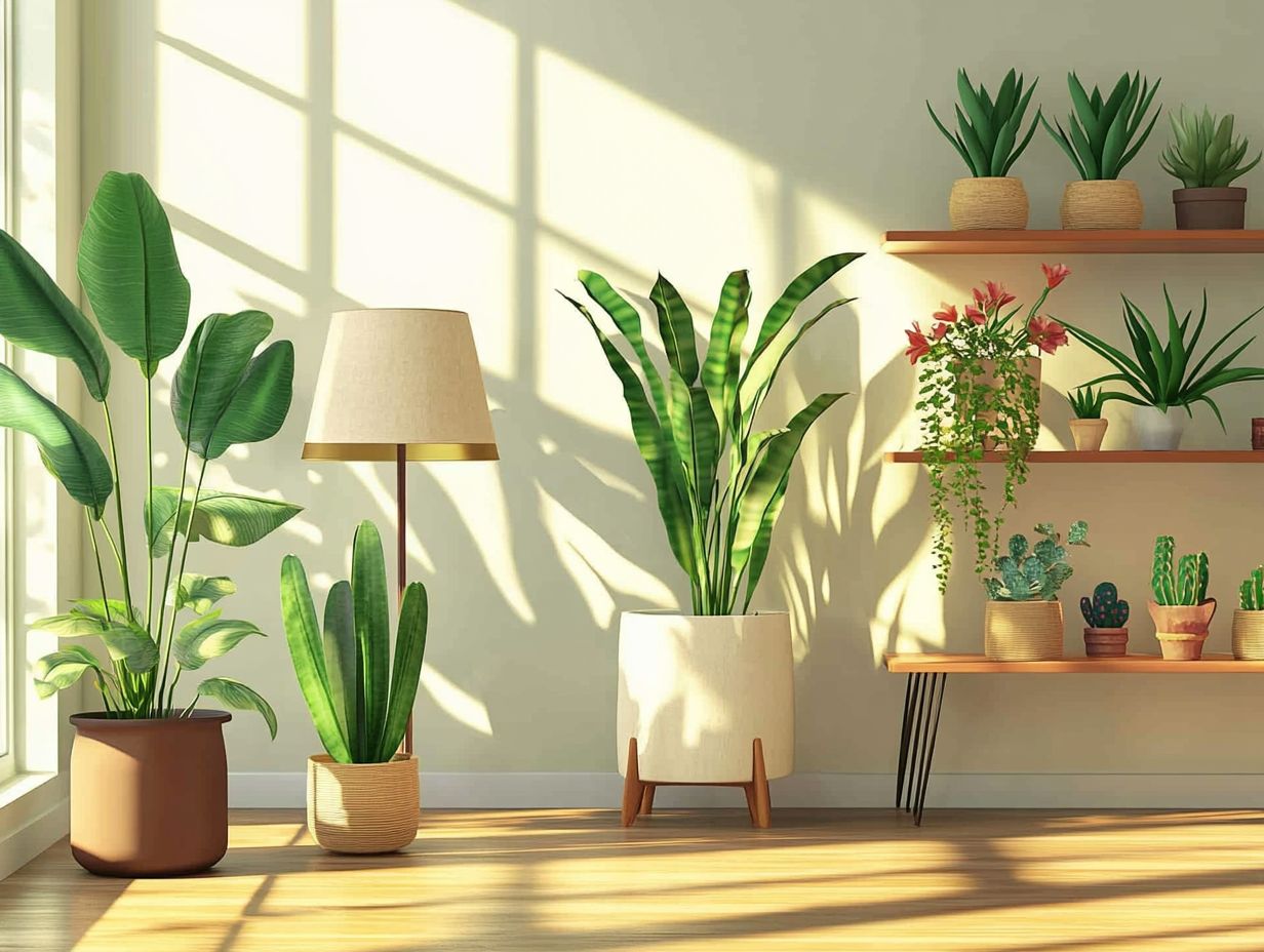 Illustration of light arrangements for medium light houseplants for optimal growth