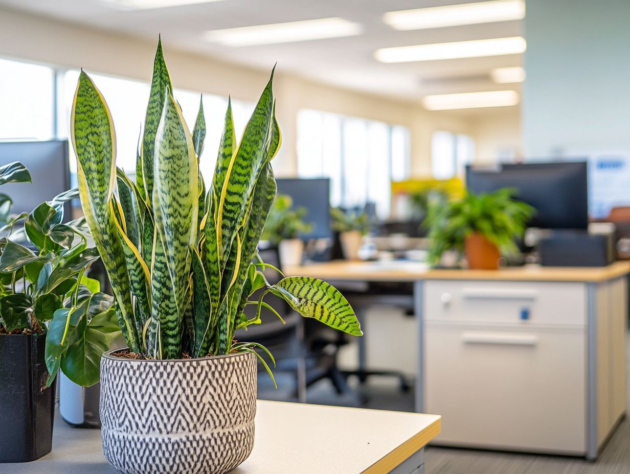 A vibrant office with indoor plants enhancing the workspace.