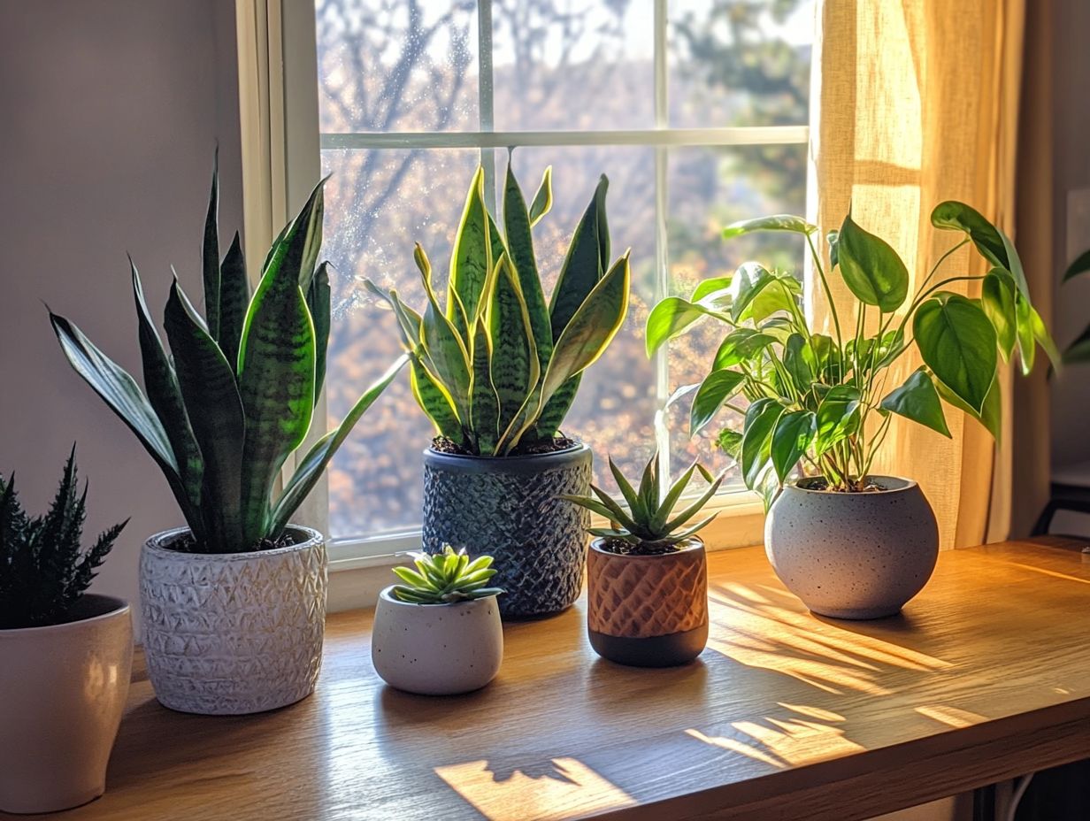 A collection of top indoor plants for improving air quality in home offices.