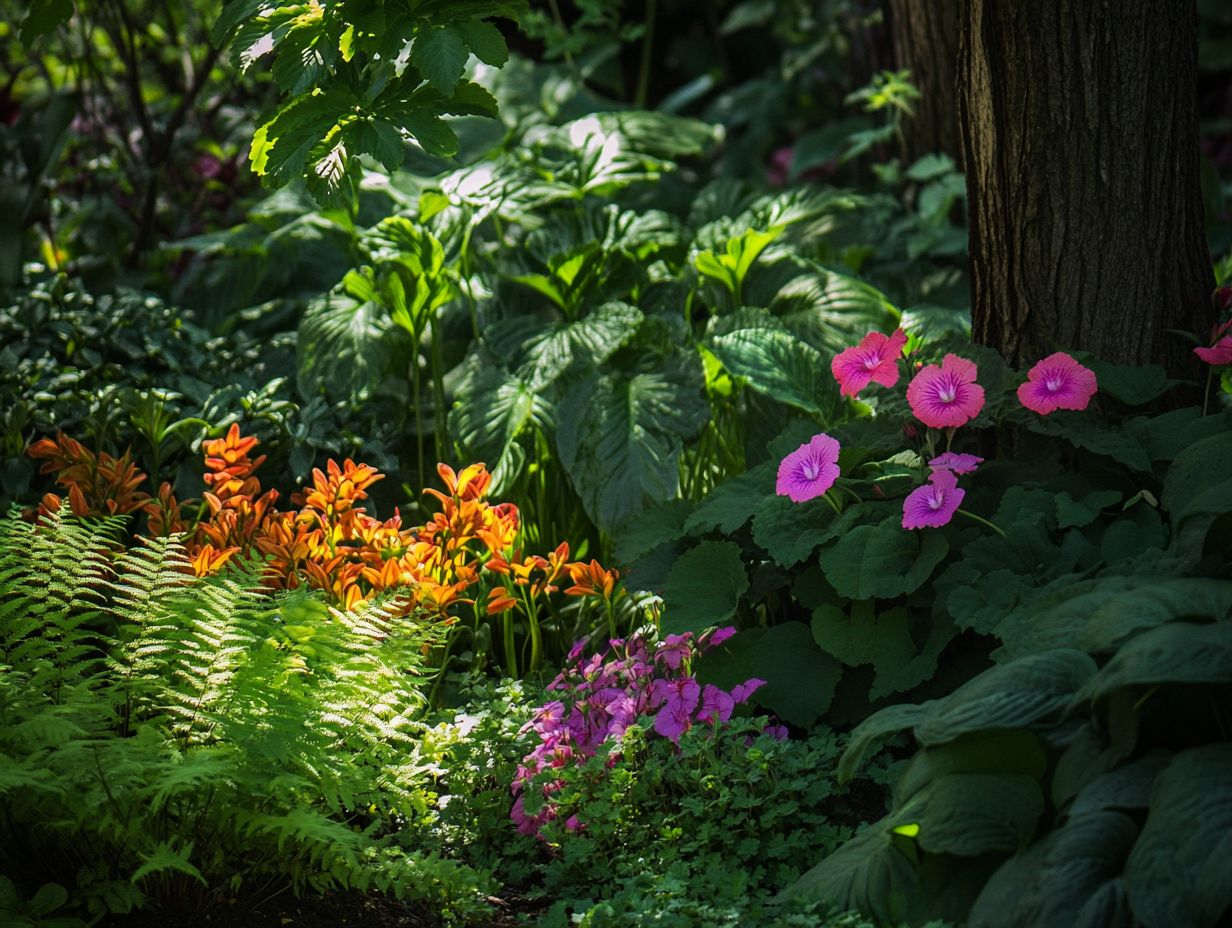 A gardener tending to various shade-loving plants