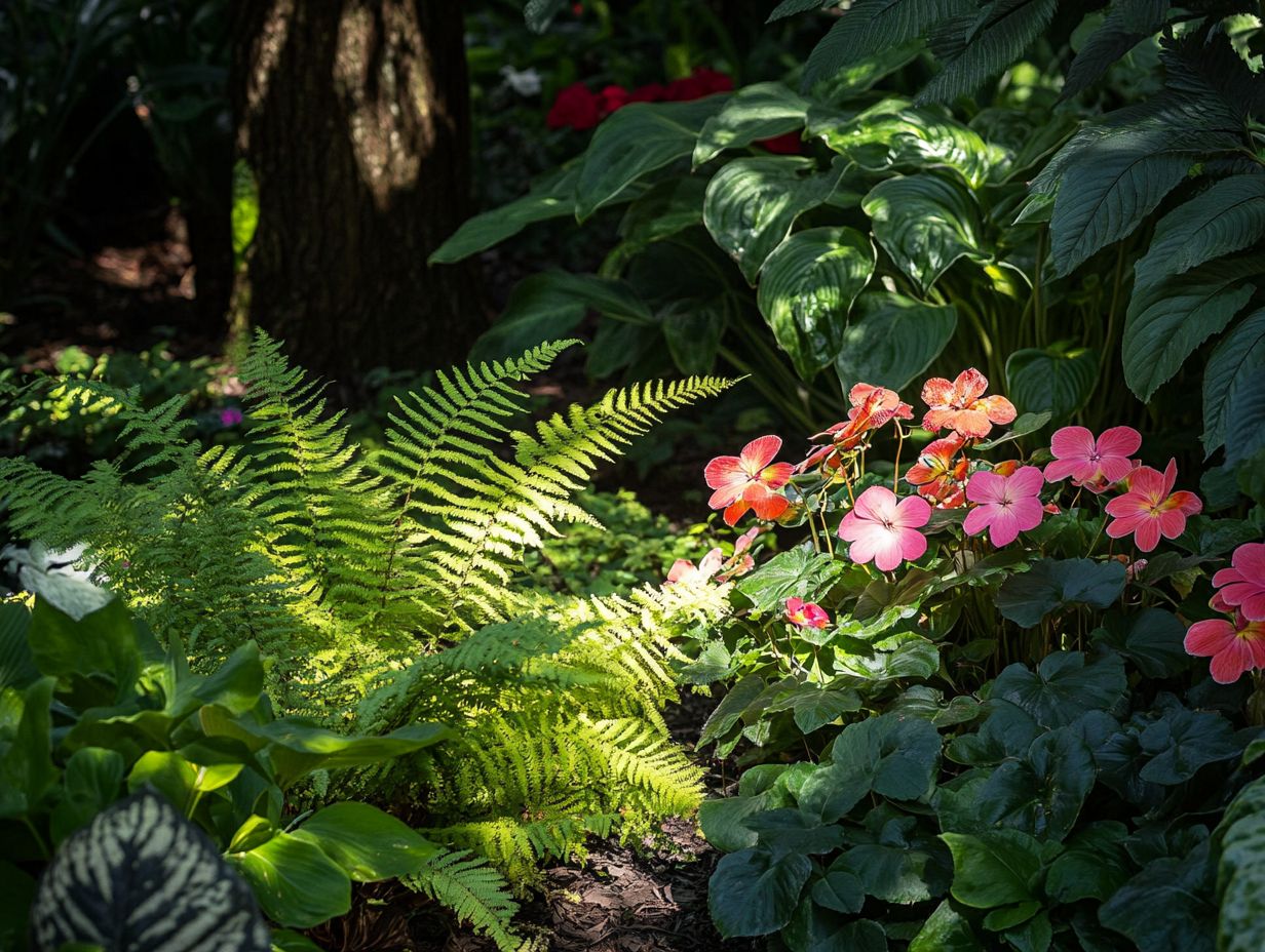 A gardener tending to various shade-loving plants